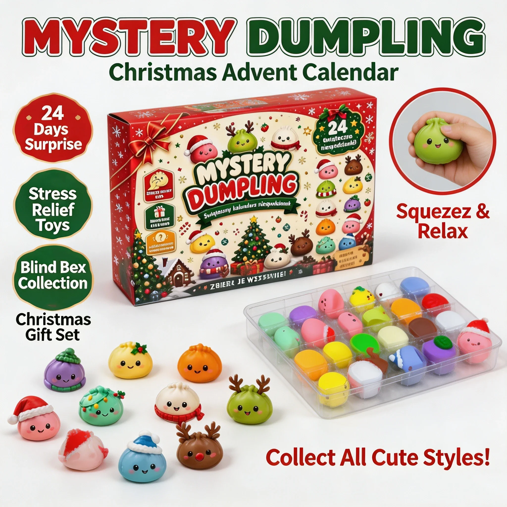 Advent Calendar Gift - 24 قطعة من ألعاب الضغط اللطيفة