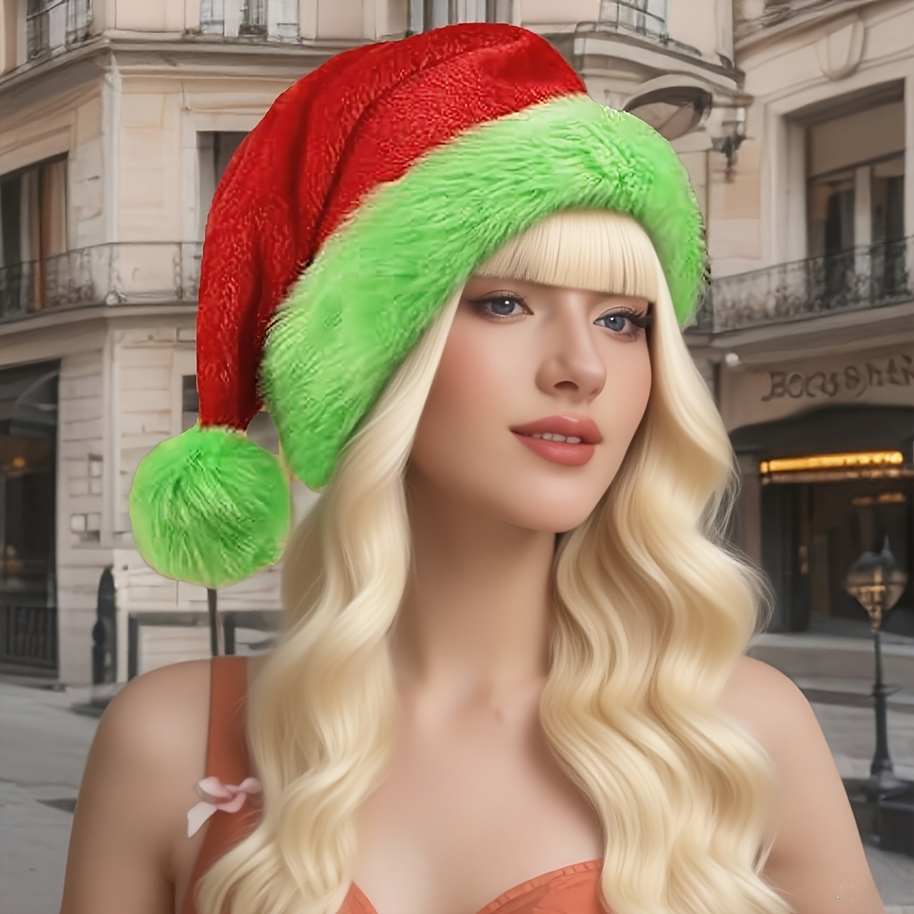 Santa Hat Plush - قبعة سانتا كلوز حمراء بحواف خضراء