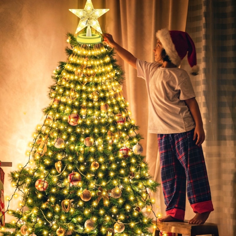 أضواء حلقة شجرة عيد الميلاد مع - مراجعة Star Tree Topper وسعره