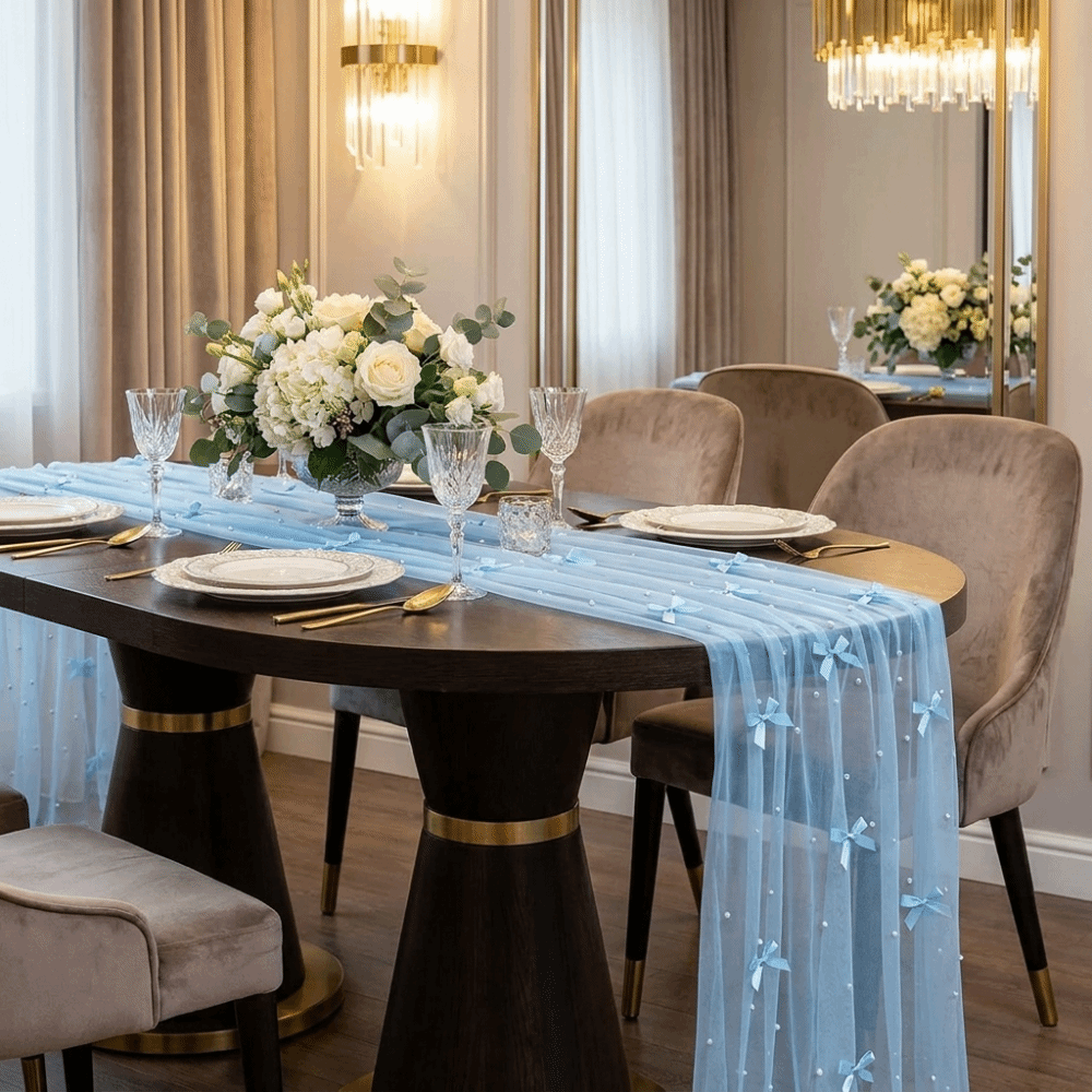 مفرش طاولة رومانسي من الشيفون  - مراجعة Christmas Table Runner وسعره